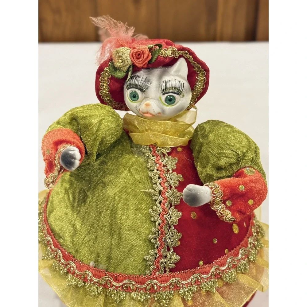 Anthropomorphic Cat Shelf Sitter Victorian Jester Style 7.5